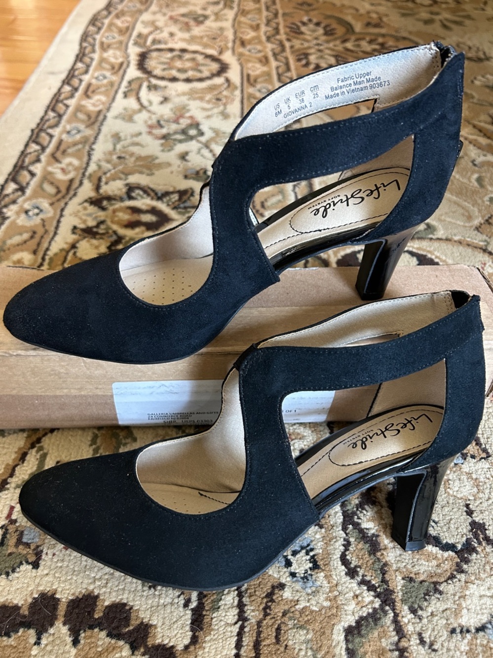 Life Stride Black Suede Cutout Heel Pumps